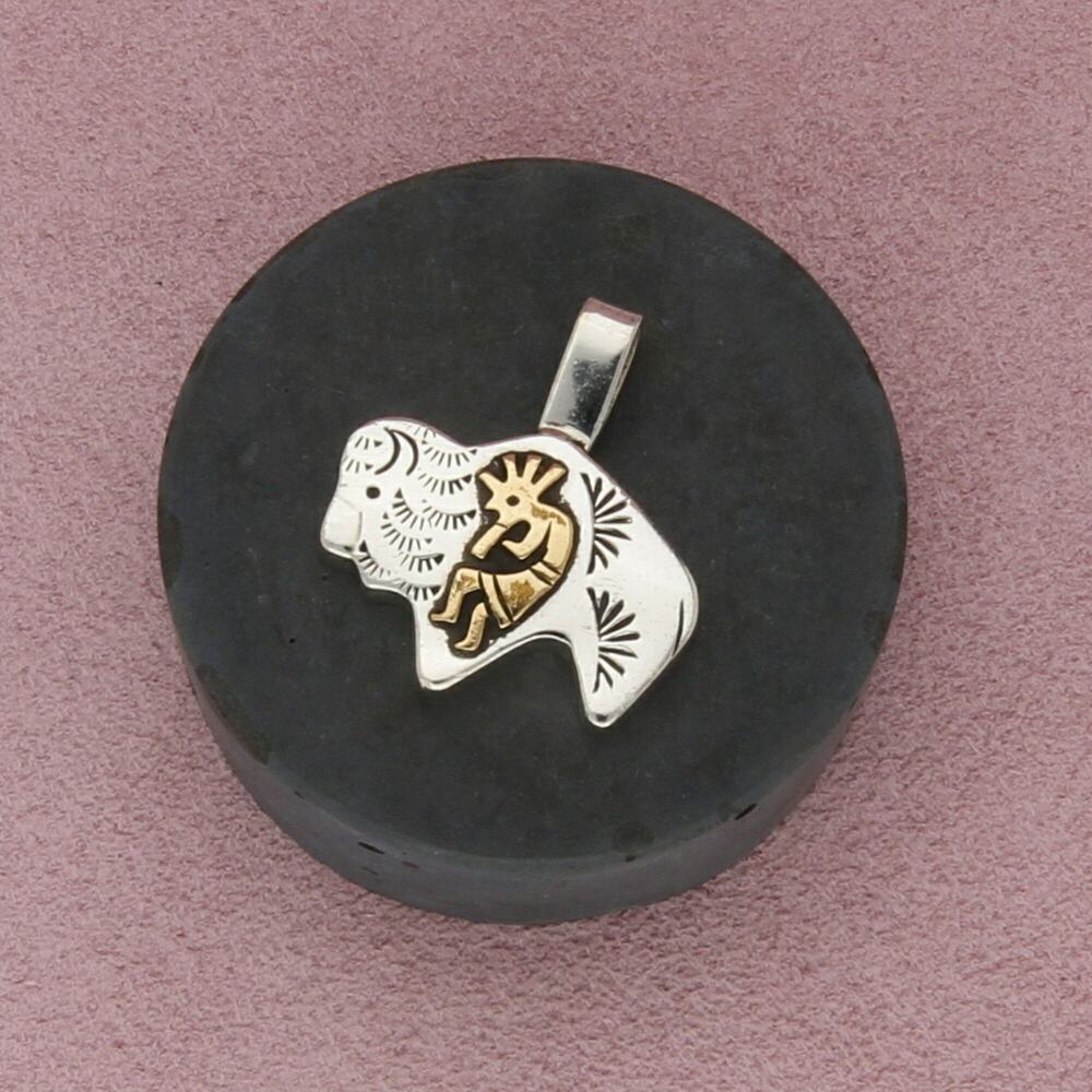 navajo sterling silver thomas singer gold accent kokopelli buffalo pendant